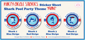 Shark Pool Birthday Party Stickers Circle Sheet Swimming Red Blue Boogie Bear Invitations Mano Theme