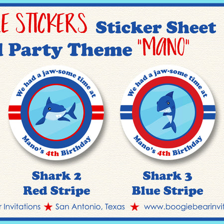 Shark Pool Birthday Party Stickers Circle Sheet Swimming Red Blue Boogie Bear Invitations Mano Theme