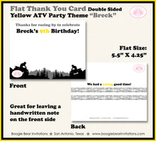 Load image into Gallery viewer, ATV Birthday Party Thank You Card Birthday Yellow Quad 4 Wheeler Boogie Bear Invitations Breck Theme Printed