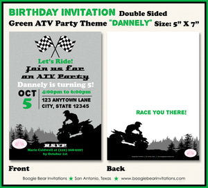 Green ATV Green Birthday Party Invitation Quad 4 Wheeler Boogie Bear Invitations Dannely Theme Printed