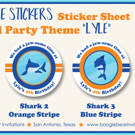 Shark Pool Birthday Party Stickers Circle Sheet Swimming Orange Blue Boogie Bear Invitations Lyle Theme