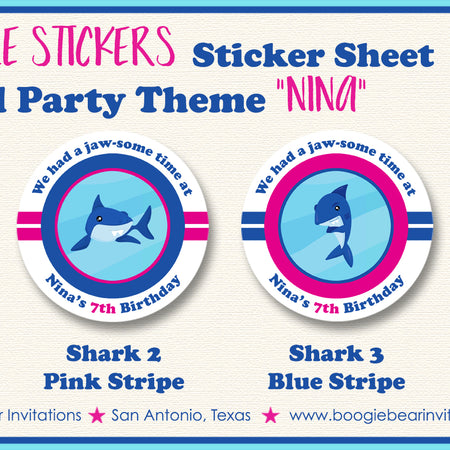 Shark Pool Birthday Party Stickers Circle Sheet Swimming Pink Blue Boogie Bear Invitations Nina Theme