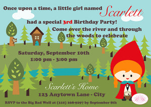 Red Riding Hood Party Invitation Birthday Girl Boogie Bear Invitations Scarlett Theme Paperless Printable Printed