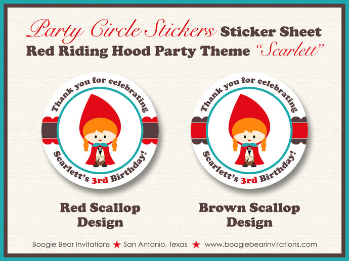 Red Riding hood Party Circle Stickers Birthday Sheet Round Little Girl Boogie Bear Invitations Scarlett Theme
