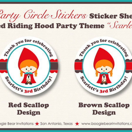 Red Riding Hood Party Circle Stickers Birthday Boogie Bear Invitations Scarlett Theme