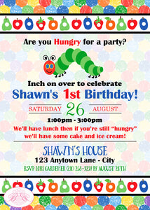 Caterpillar Birthday Party Invitation Fruit Picnic Boogie Bear Invitations Shawn Theme Paperless Printable Printed