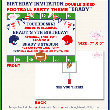 Football Red Blue Birthday Party Invitation Girl Boy Boogie Bear Invitations Brady Theme Paperless Printable Printed