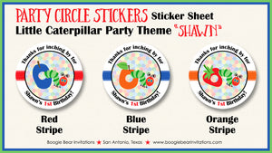 Caterpillar Party Stickers Circle Sheet Round Birthday Fruit Picnic Boogie Bear Invitations Shawn Theme