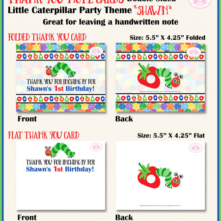 Caterpillar Birthday Party Thank You Card Fruit Picnic Boogie Bear Invitations Shawn Theme Printed