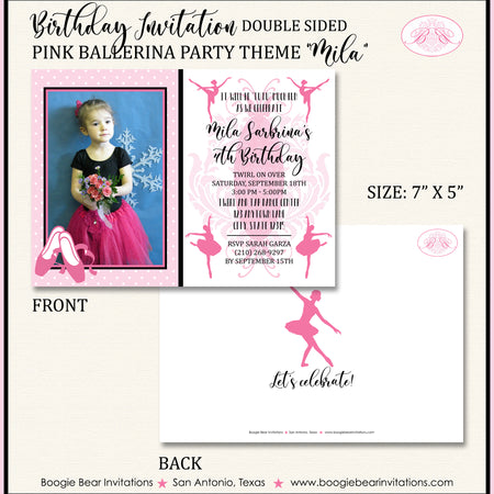 Pink Ballet Birthday Party Invitation Photo Ballerina Boogie Bear Invitations Mila Theme Paperless Printable Printed