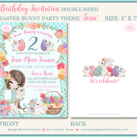 Easter Bunny Birthday Party Invitation Girl Pink Boogie Bear Invitations Tessa Theme Paperless Printable Printed