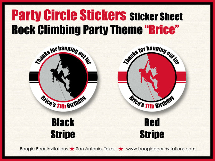 Rock Climbing Birthday Party Stickers Circle Sheet Round Red Boogie Bear Invitations Brice Theme