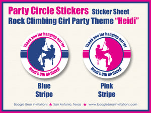 Rock Climbing Birthday Party Stickers Circle Sheet Round Pink Girl Boogie Bear Invitations Heidi Theme