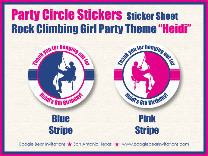 Rock Climbing Birthday Party Stickers Circle Sheet Round Pink Girl Boogie Bear Invitations Heidi Theme