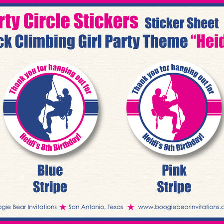 Rock Climbing Birthday Party Stickers Circle Sheet Round Pink Girl Boogie Bear Invitations Heidi Theme