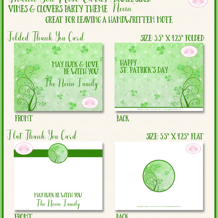 St. Patrick's Day Thank You Cards Party Vines Clovers Bear Invitations Nevin Theme Printed
