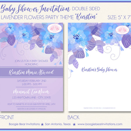 Lavender Flowers Baby Shower Invitation Party Boogie Bear Invitations Kiersten Theme Paperless Printable Printed