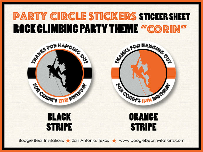 Rock Climbing Birthday Party Stickers Circle Sheet Round Orange Boogie Bear Invitations Corin Theme