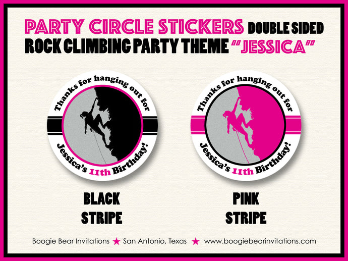 Rock Climbing Birthday Party Stickers Circle Sheet Round Pink Girl Boogie Bear Invitations Jessica Theme