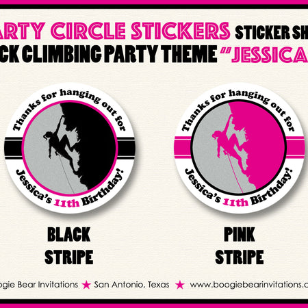 Rock Climbing Birthday Party Stickers Circle Sheet Round Pink Girl Boogie Bear Invitations Jessica Theme