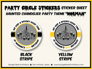 Haunted House Party Circle Stickers Birthday Sheet Round Halloween Chandelier Skull Boogie Bear Invitations Norman Theme