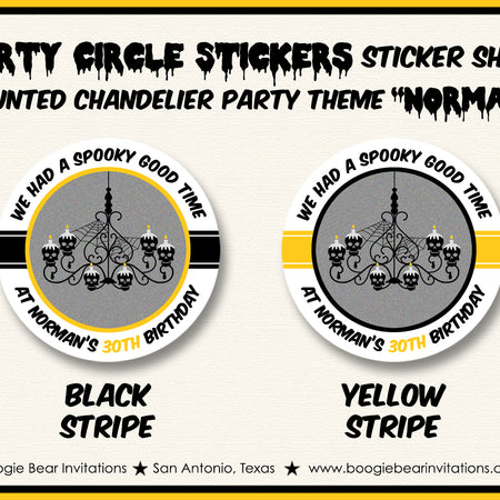 Haunted House Party Circle Stickers Birthday Sheet Round Halloween Chandelier Skull Boogie Bear Invitations Norman Theme