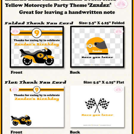 Yellow Motorcycle Party Thank You Card Birthday Boogie Bear Invitations Zander Theme Printed