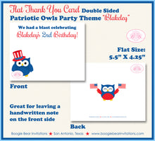 Load image into Gallery viewer, 4th of July Owls Party Thank You Card Birthday Boogie Bear Invitations Blakeley Theme Printed