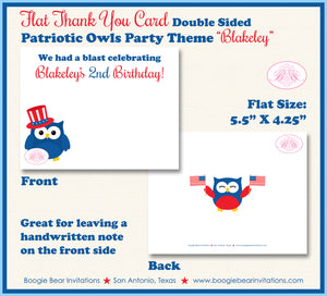 4th of July Owls Party Thank You Card Birthday Boogie Bear Invitations Blakeley Theme Printed
