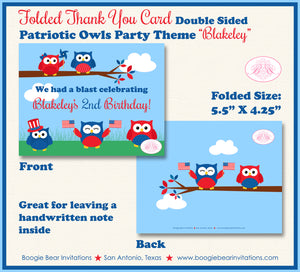 4th of July Owls Party Thank You Card Birthday Boogie Bear Invitations Blakeley Theme Printed