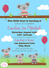 Load image into Gallery viewer, Koala Bear Birthday Party Invitation Girl Pink Boogie Bear Invitations Caroline Theme Paperless Printable Printed