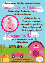Load image into Gallery viewer, Pink Farm Barn Birthday Party Invitation Girl Photo Boogie Bear Invitations Susannah Theme Paperless Printable Printed
