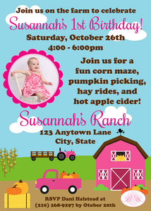 Pink Farm Barn Birthday Party Invitation Girl Photo Boogie Bear Invitations Susannah Theme Paperless Printable Printed