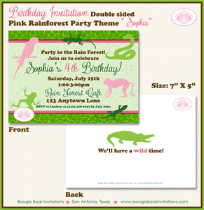 Pink Rain Forest Birthday Party Invitation Girl Wild Zoo Amazon Jungle Tree Boogie Bear Invitations Sophia Theme Paperless Printable Printed