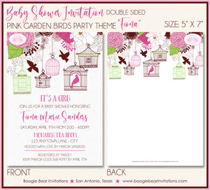 Pink Garden Birds Baby Shower Invitation Girl Party Boogie Bear Invitations Fiona Theme Paperless Printable Printed