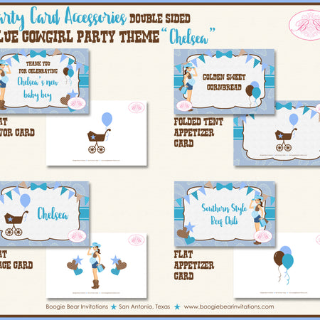 Cowgirl Blue Baby Shower Party Favor Card Boy Boogie Bear Invitations Chelsea Theme