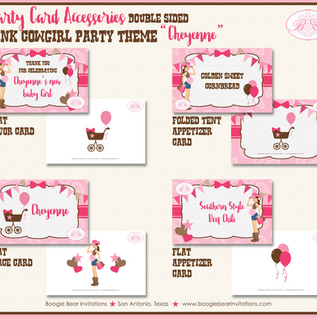 Cowgirl Pink Baby Shower Party Favor Card Girl Boogie Bear Invitations Cheyenne Theme