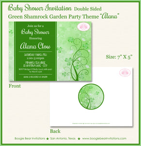 Green Shamrock Garden Baby Shower Party Invitation Boogie Bear Invitations Alana Theme Paperless Printable Printed