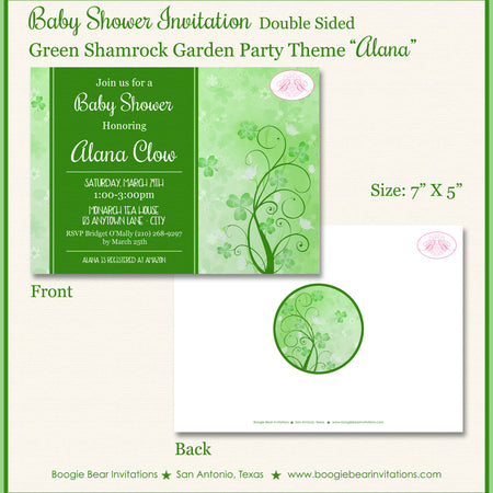 Green Shamrock Garden Baby Shower Party Invitation Boogie Bear Invitations Alana Theme Paperless Printable Printed