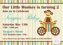 Load image into Gallery viewer, Sock Monkey Birthday Party Invitation Stripe Boogie Bear Invitations Teagan Theme Paperless Printable Printed