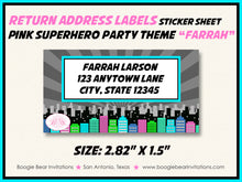 Load image into Gallery viewer, Pink Superhero Photo Party Invitation Birthday Girl Super Skyline City Boogie Bear Invitations Farrah Theme Paperless Printable Printed