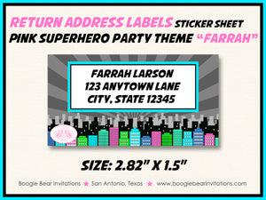 Pink Superhero Photo Party Invitation Birthday Girl Super Skyline City Boogie Bear Invitations Farrah Theme Paperless Printable Printed