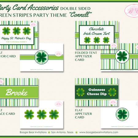St. Patrick's Day Favor Party Card Appetizer Green Stripes Boogie Bear Invitations Connell Theme