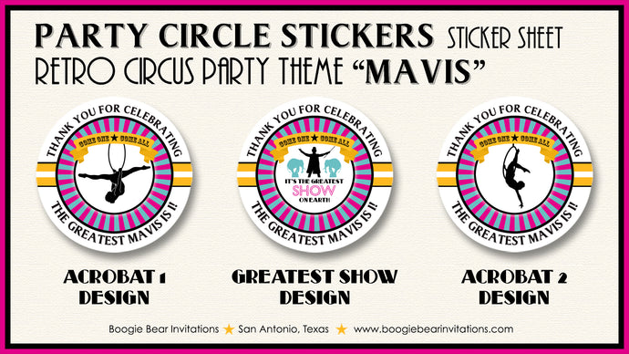 Circus Showman Birthday Party Stickers Circle Sheet Round Big Top Animals Boogie Bear Invitations Mavis Theme