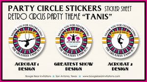 Circus Showman Birthday Party Stickers Circle Sheet Round Pink Girl Boogie Bear Invitations Tanis Theme