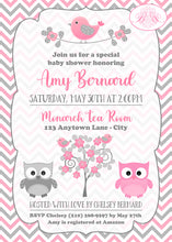 Load image into Gallery viewer, Pink Owls Baby Shower Invitation Girl Birds Woodland Boogie Bear Invitations Amy Theme Paperless Printable Printed