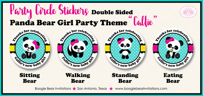 Pink Panda Bear Party Circle Stickers Baby Shower Sheet Round Girl Boogie Bear Invitations Callie Theme