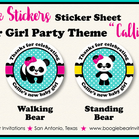 Pink Panda Bear Party Circle Stickers Baby Shower Girl Boogie Bear Invitations Callie Theme