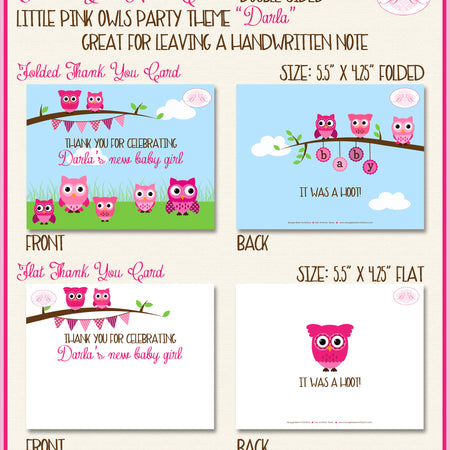 Pink Owls Girl Thank You Card Baby Shower Woodland Boogie Bear Invitations Darla Theme Printed