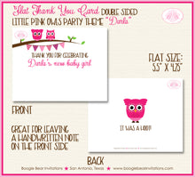 Load image into Gallery viewer, Pink Owls Girl Thank You Card Baby Shower Woodland Boogie Bear Invitations Darla Theme Printed